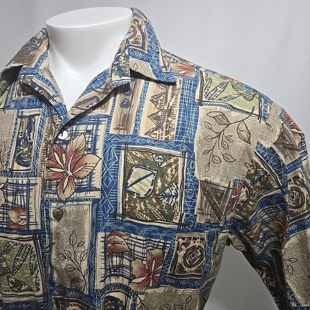 Vintage Tori Richard Hawaiian Shirt Mens Size Medium Blue Floral Cotton Lawn